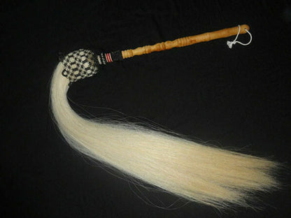 Real Horsehair Tail Fly Whisk Swatter Horse Tail Buddhist Taoist Tai Chi TV Prop