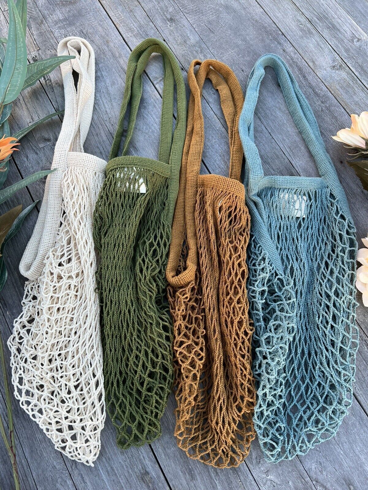 4 Cotton Net tote Bags for farmers market and grocery shopping, produce bag, new