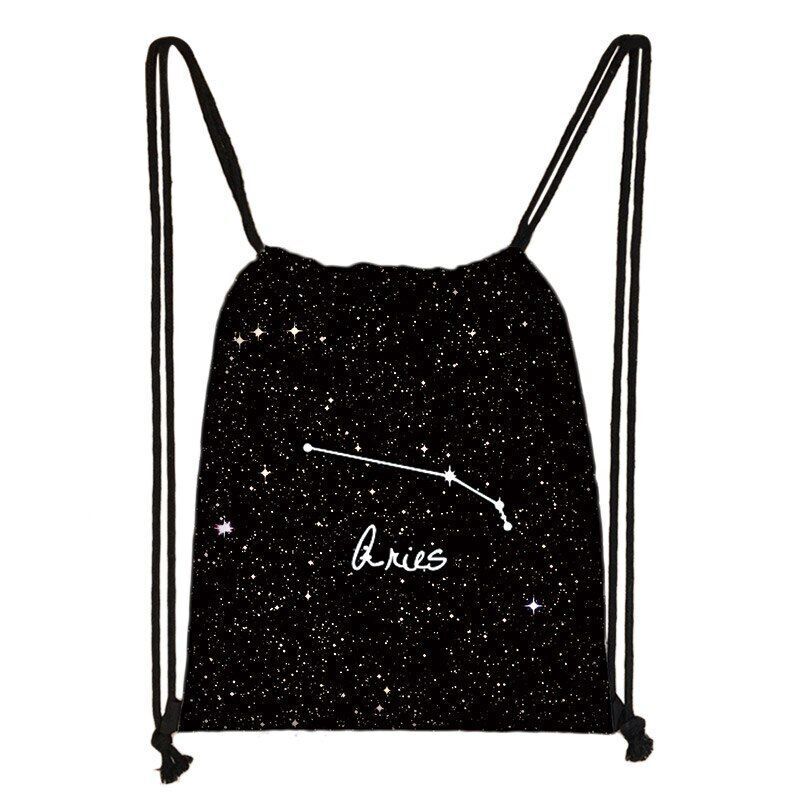 Zodiac Sign Purse Backpack Galaxy Drawstring Bag Rucksack Storage Bag Travelling