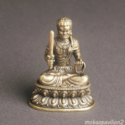 Retro Brass Fudo Mingwang Buddha Statue Religious Deity Statue Desktop Ornament