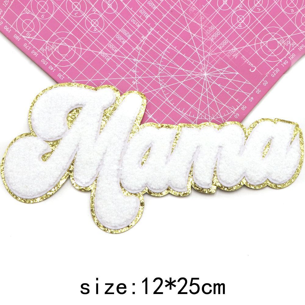 Iron On Patches MaMa Letter Chenille Embroidery Patch Clothing Appliques 25x12cm