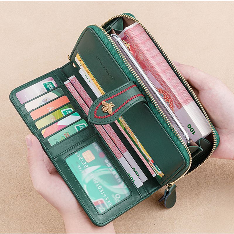 Genuine Leather Wallet Clutch Purse Long Money Bag Zipper Coin Wallet Hasp Pouch