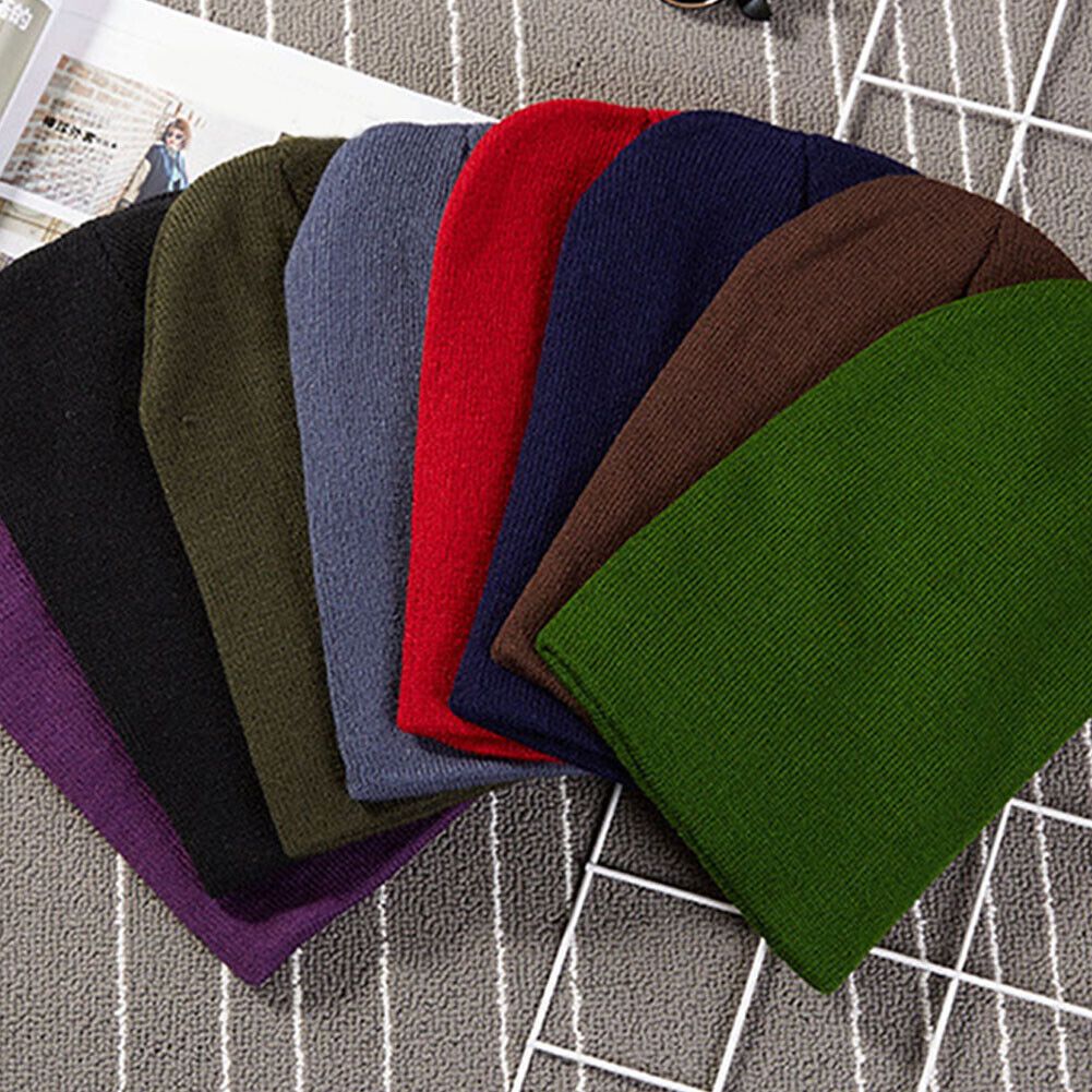 Beanie Hat Men Women Plain Knit Ski Cap Warm Elastic Skull Winter Cuff Thermal