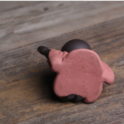 Chinese Buddha Happy Monk Yixing Zisha Tea Pet Ornament Handmade Desk Decoration