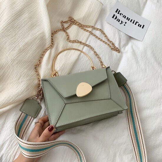 Contrast PU Leather Shoulder Messenger Bag Handle Strap Portable Bag