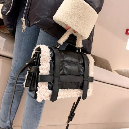 Lambswool Quilted Women Handbags Shoulder Bags Pu Leather Padded Crossbody Bag