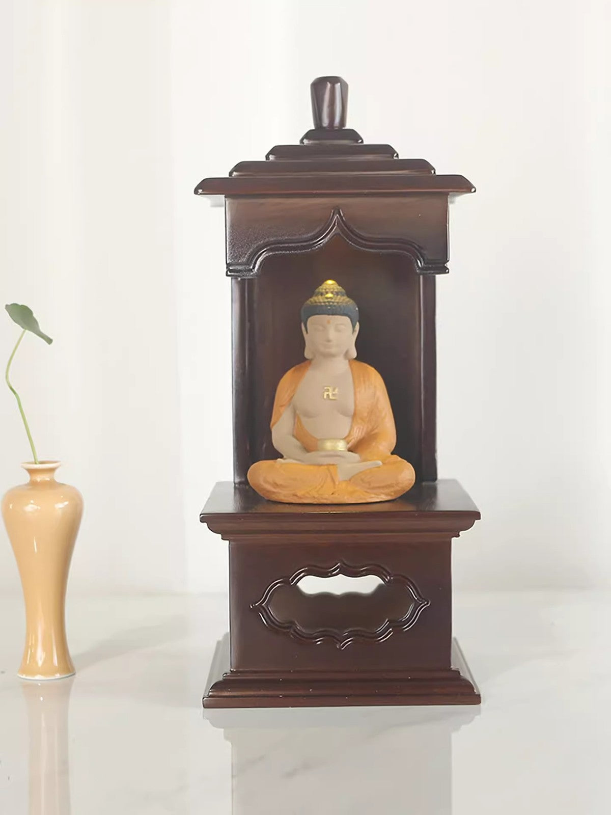 Wooden Buddha Statue Altar Butsudan Shrine God Zen House Buddhist Home Decor