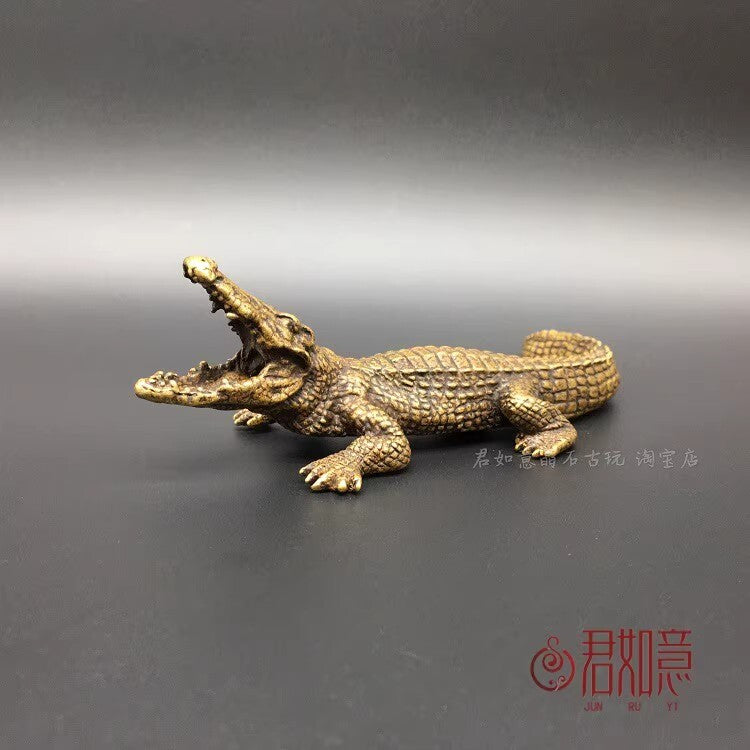5.5" Brass Open Mouse Crocodile Statue Alligator Figurine Decor Collections