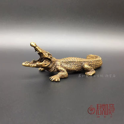 5.5" Brass Open Mouse Crocodile Statue Alligator Figurine Decor Collections