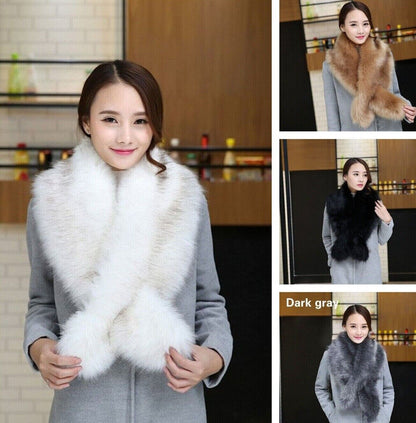 Women Scarves Winter Collar Cape Shawl Fashion Long Hair Wraps 115x19cm Faux Fur