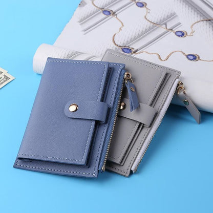 Credit Card Multi-slot Holder Synthetic Leather Mini Coin Purse Wallet Case Blue