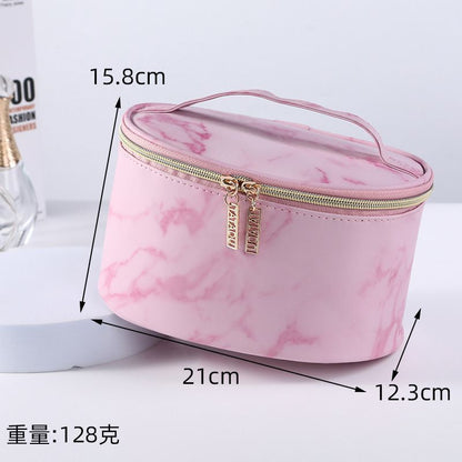 Pink Marble Pattern Cosmetic Bag Toiletries Storage Purse Waterproof Makeup Case