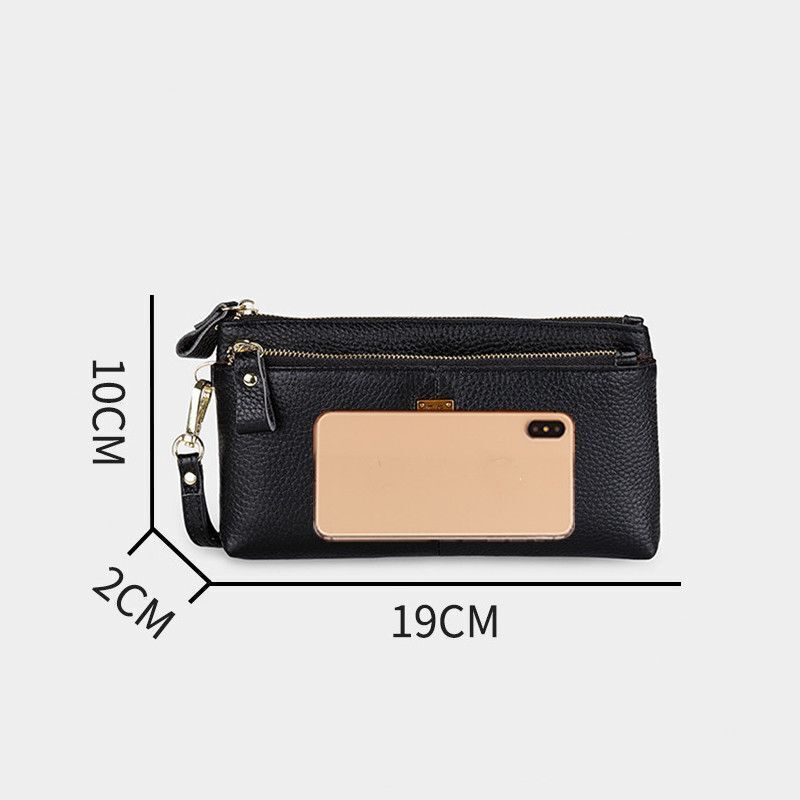 Genuine Leather Wallet Multiple Zipper Business Purse All-Match Clutch Bag Phone