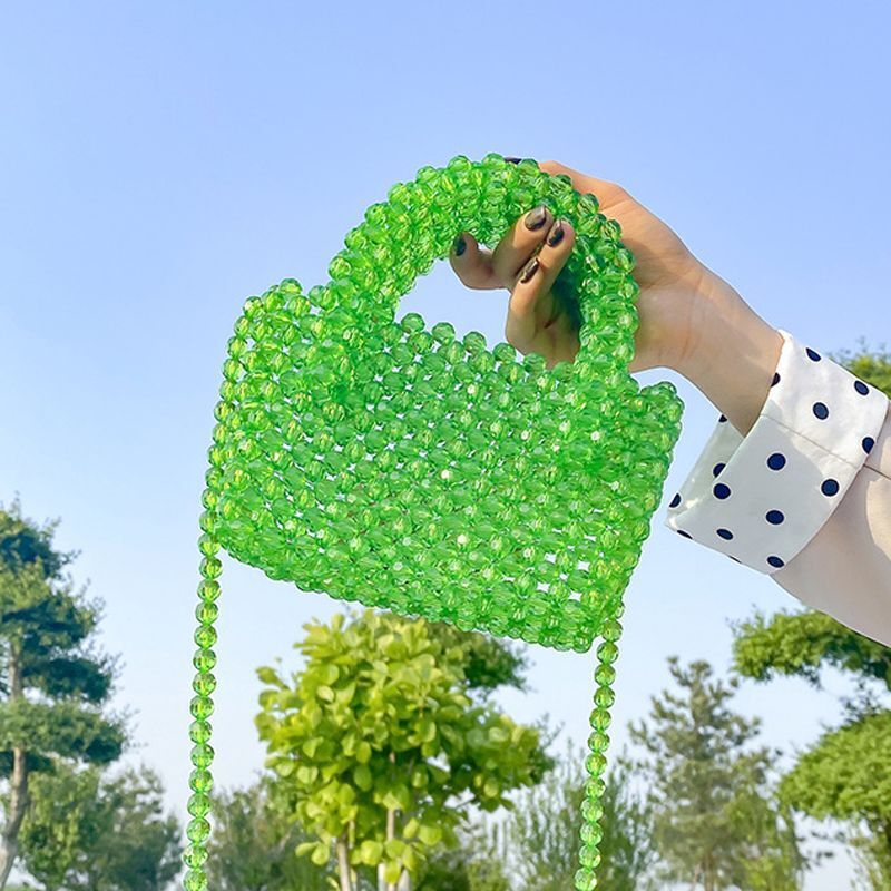 Summer Simple Customized Handmade Woven Beaded Crossbody Bags Beach Crystal Tote