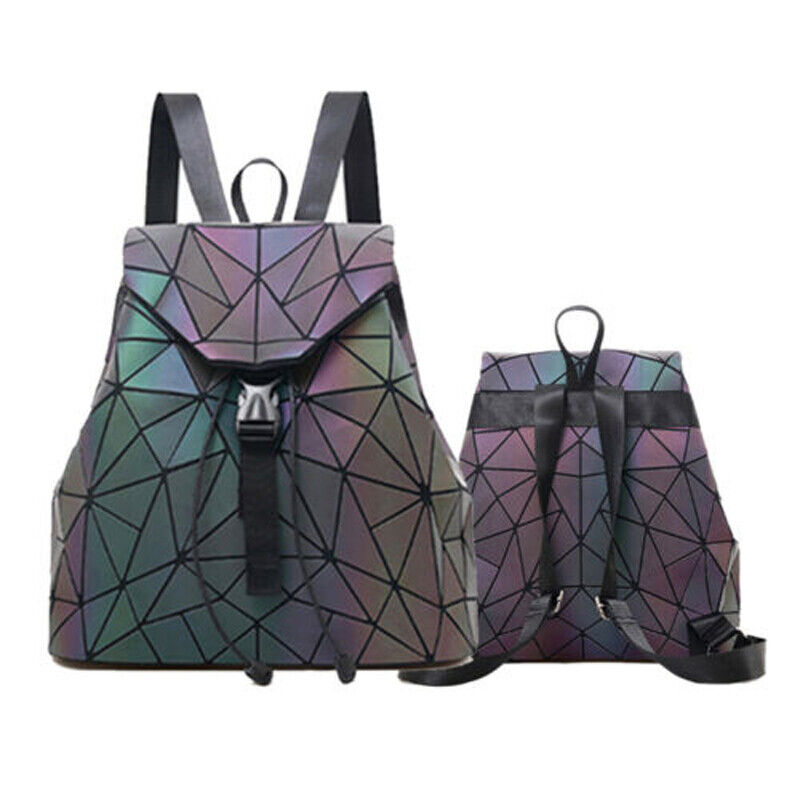 Luminous Backpack Leather Shiny Roomy Geometric Backpacks Diamond Lattice Purse