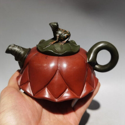 Chinese Yixing Purple Clay Teapot Zisha Ceramic Fine Frog Lotus Leaf Teaware Art