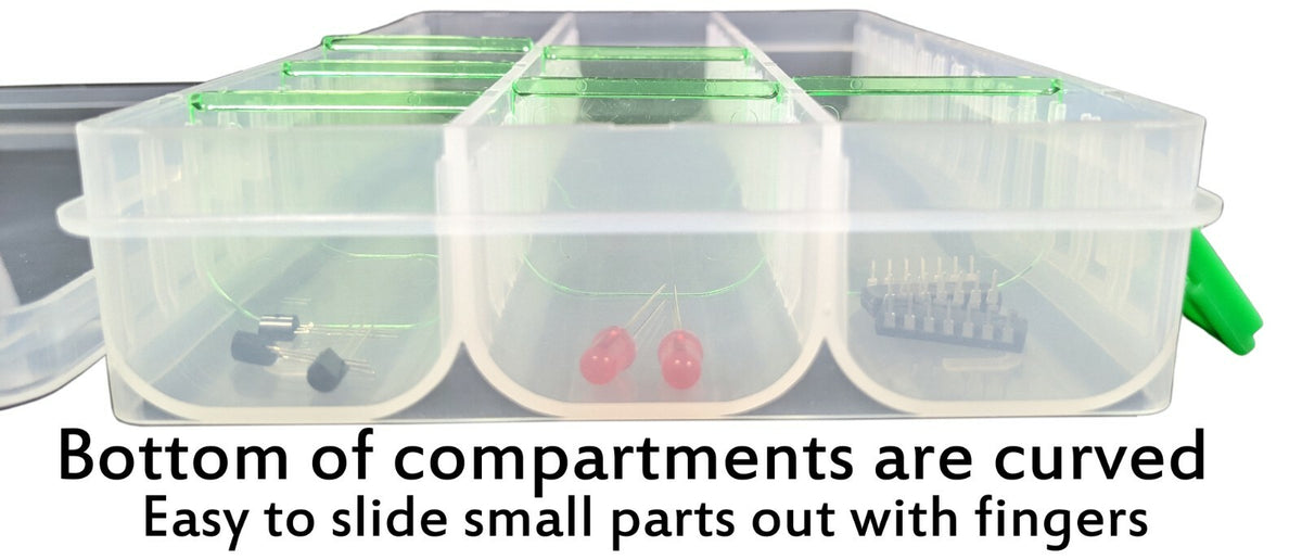 Small Parts Storage Box with 6 Removable Dividers, 8" x 5.3" x 1.5", RoHS