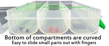 Small Parts Storage Box with 6 Removable Dividers, 8" x 5.3" x 1.5", RoHS