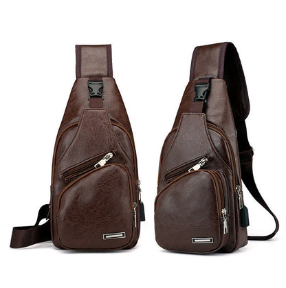 New Men's Leather Sling Pack Chest Shoulder Crossbody Bag Backpack Biker Satchel