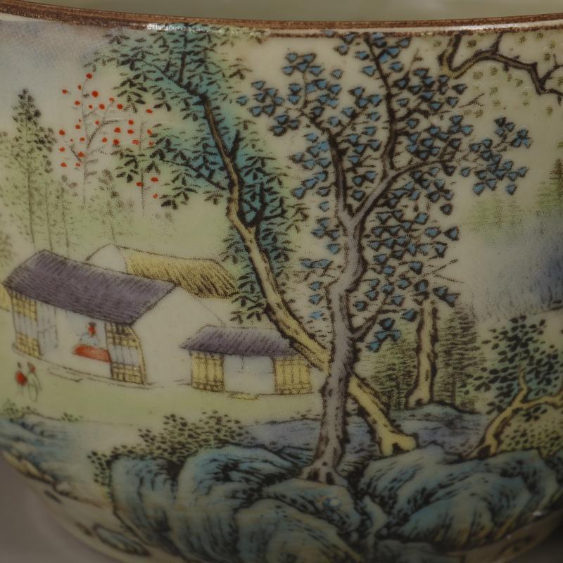 Landscape Lid Jar Tea Jar Antique Antique Porcelain Decoration