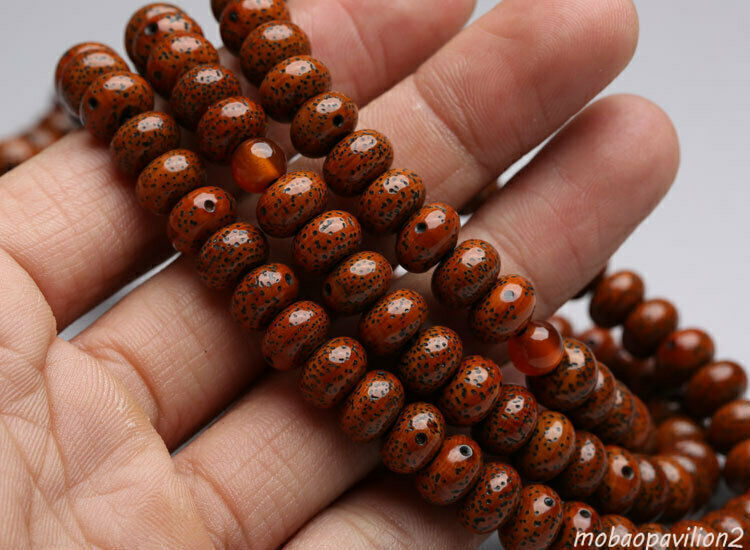 8x5mm 108 red star & moon Bodhi Prayer beads Flat Mala Necklace 老星月菩提子算盘珠