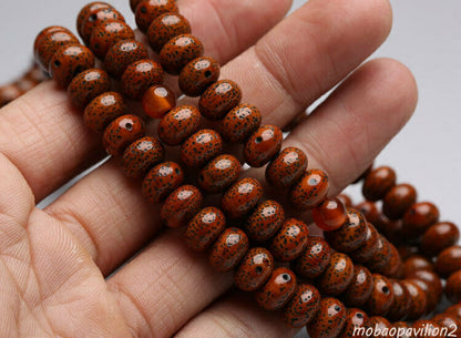 8x5mm 108 red star & moon Bodhi Prayer beads Flat Mala Necklace 老星月菩提子算盘珠