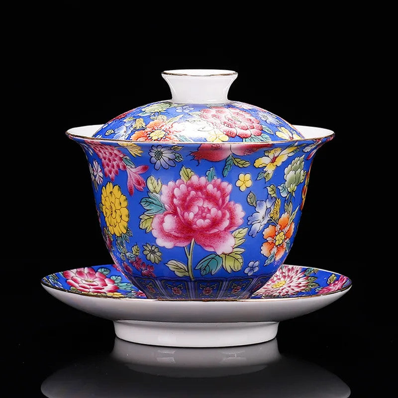 200ML Chinese Porcelain Gaiwan Color Enamel Cover Bowl Handmade Tea Teaware
