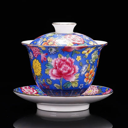 200ML Chinese Porcelain Gaiwan Color Enamel Cover Bowl Handmade Tea Teaware
