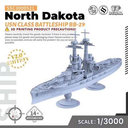 SSMODEL 1/3000 Military Model Kit USN North Dakota Class Battleship BB-29