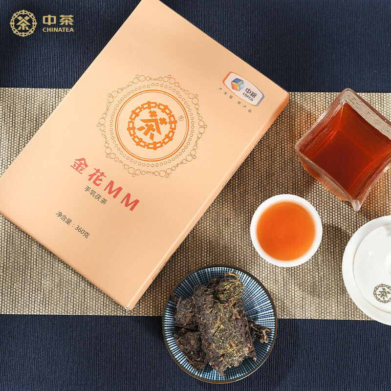 CHINATEA Jinhua MM Hunan Anhua Golden Flowers Fucha Dark Tea Brick Fu Zhuan 360g