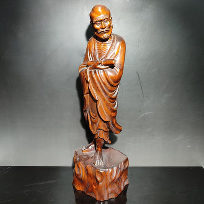 8" Boxwood Wood Ornament buddha statue carving home decor figurines dharma monk