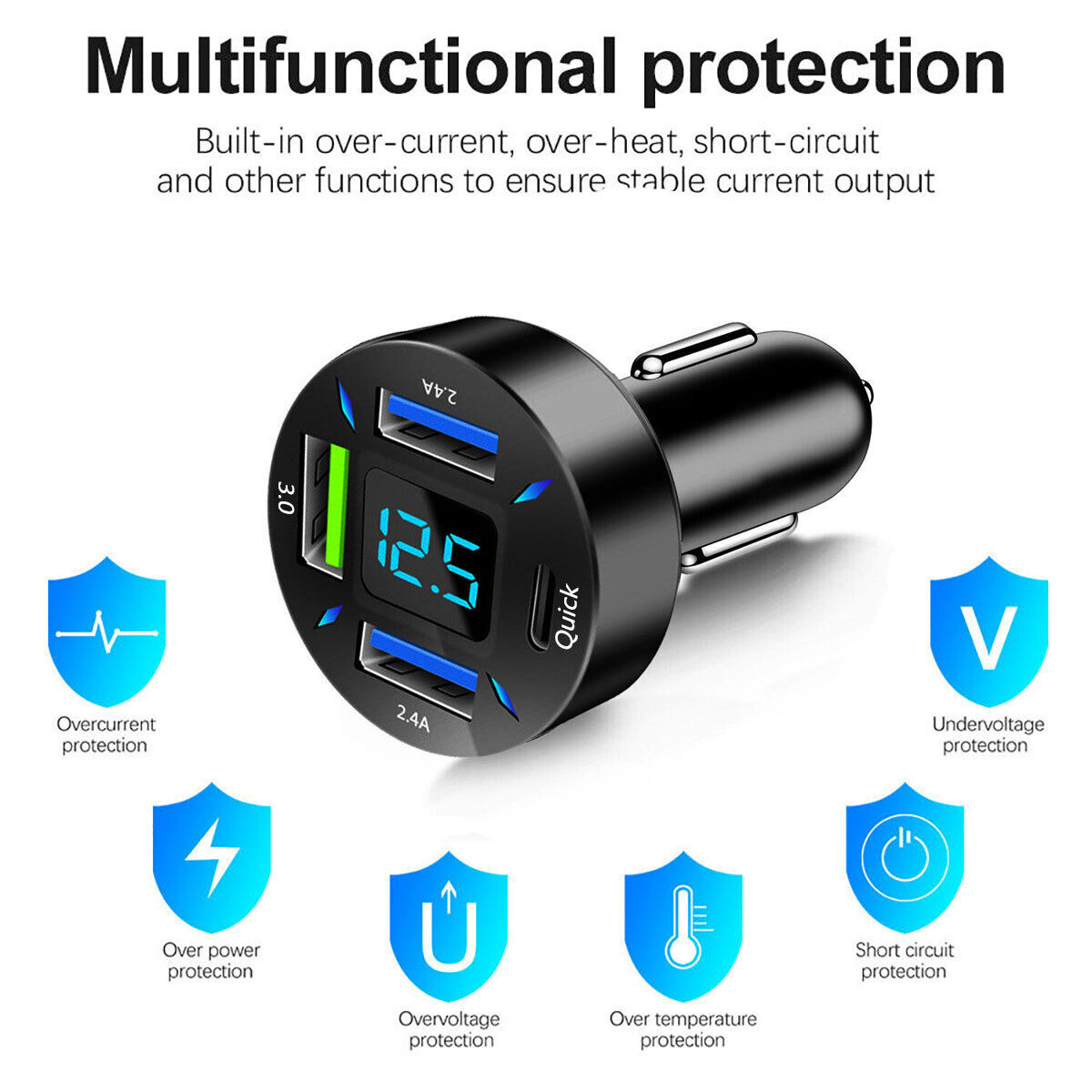 4 Port USB Type-C Fast Car Charger Adapter For Apple iPad 1/2/3/4 mini Air 5th