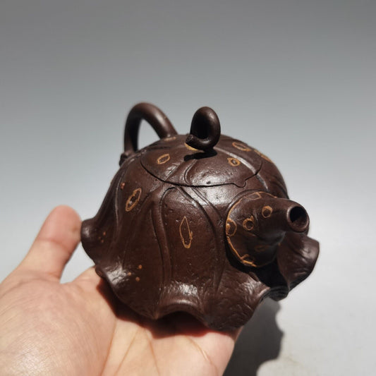 Vintage Chinese Yixing Purple Clay Teapot Zisha Ceremony Carving Collectible Art