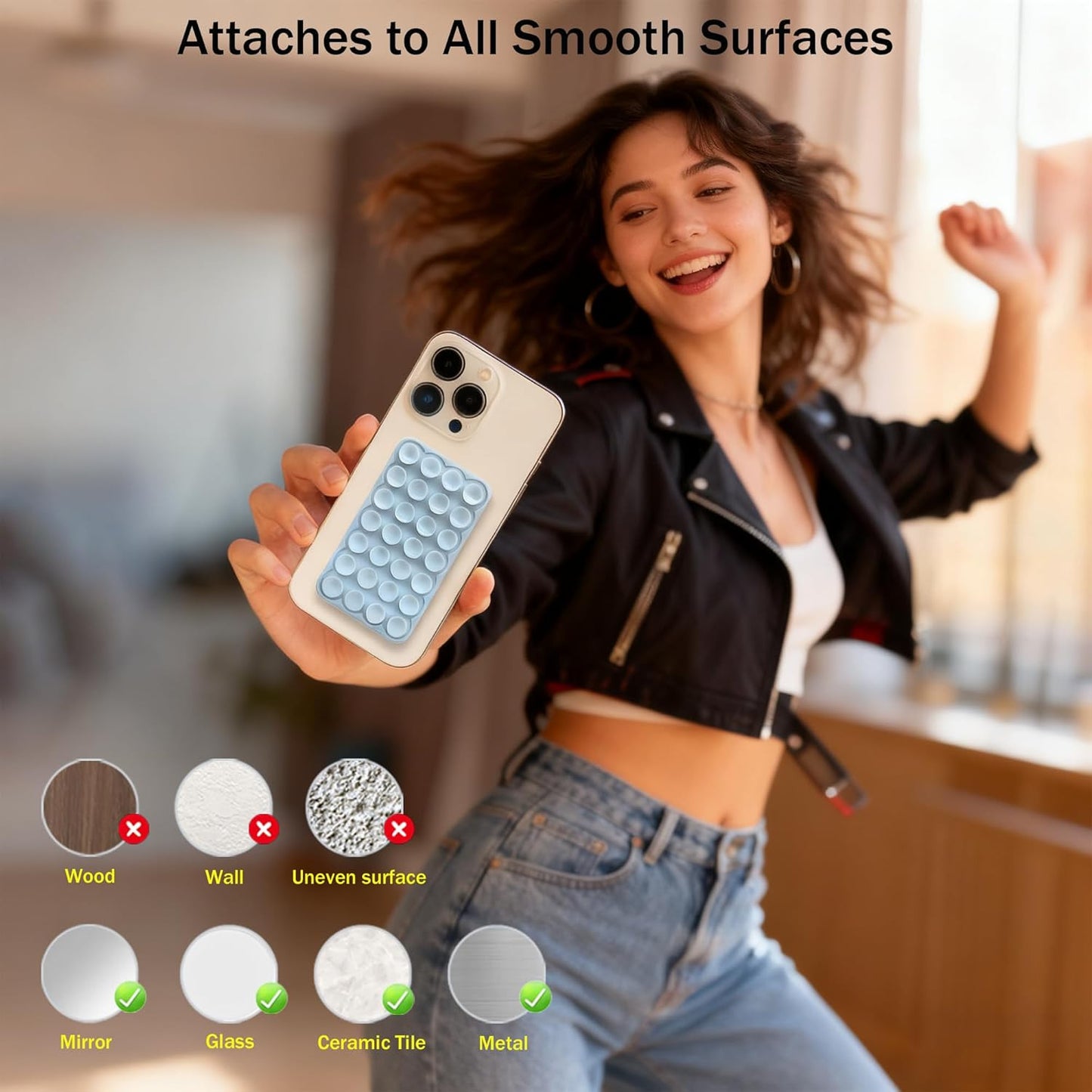 Silicone Double-Sided Suction Cup Phone Case Detachable Mount, Sticky Phone Grip