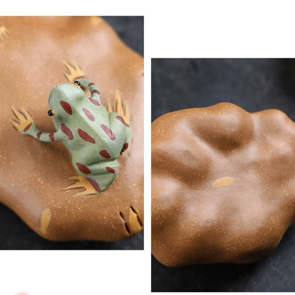 Funny Tea Pet Water Spray Zisha Purple Clay Frog On Stone Design Artware Small
