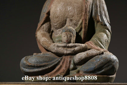 10" Tibet Buddhism Wood Carved Shakyamuni Amitabha Buddha Sakyamuni Statue S05