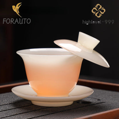Gaiwan Teacups Jade Ice-type Ceramic Tea Cup 200ml 6.8oz Large Gongfu Tea Set