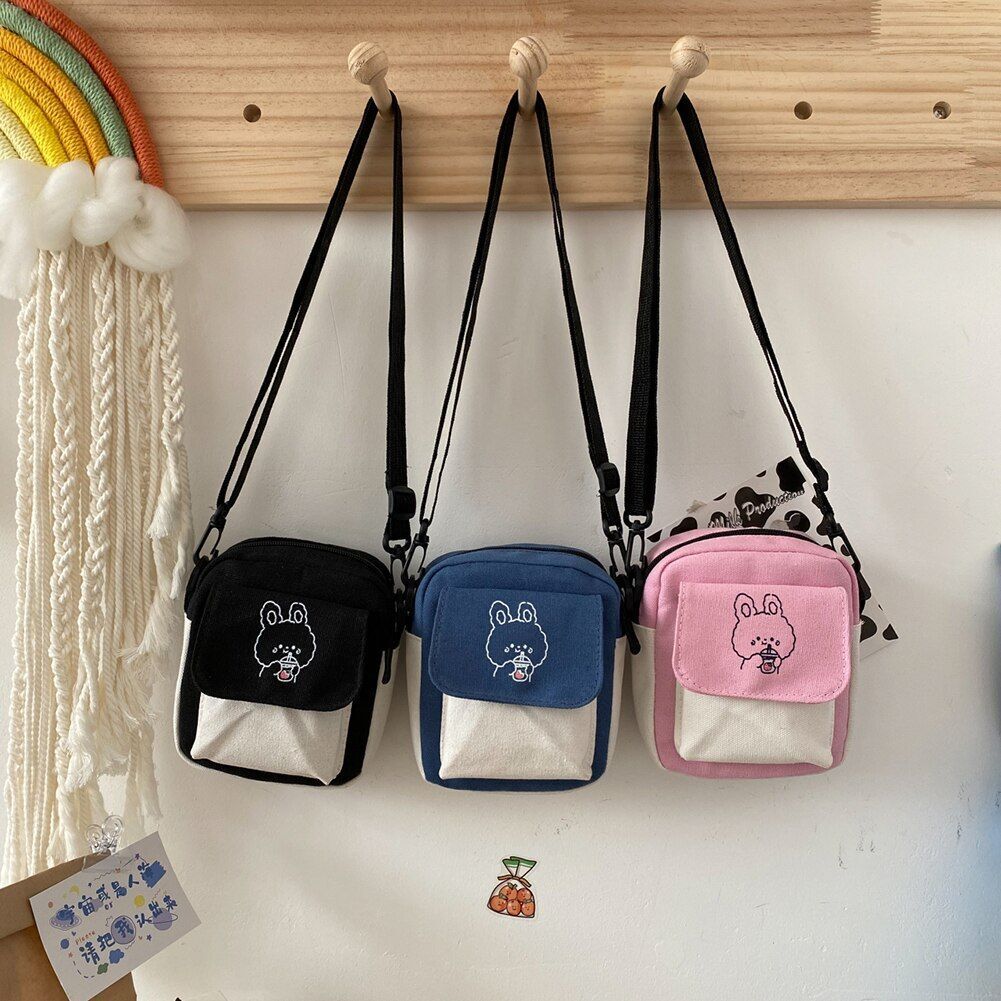 Contrast Color Canvas Crossbody Shoulder Messenger Bag Casual Handbag Flap Purse