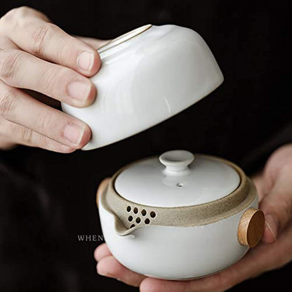White Glaze Portable Kungfu Tea Set Ceramic Tea for One Set A Minimalist Look