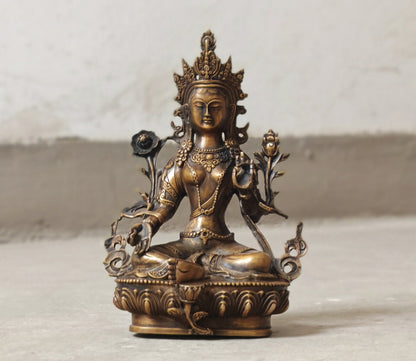 green Tara Bodhisattva Buddha Statue blessed treasures Buda Pure copper