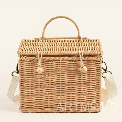 Handmade Handbags Woven Shoulder Crossbody Bag Summer Beach Straw Travel Bag 1PC