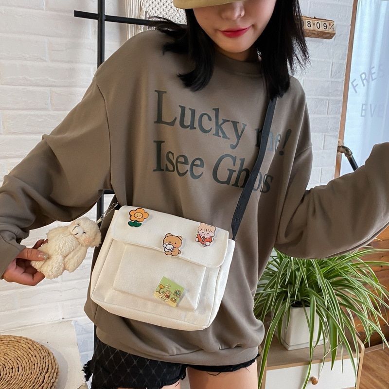 Cute Canvas Small Bag Female Diagonal Bag Wild Student Girl Shoulder Bag Women