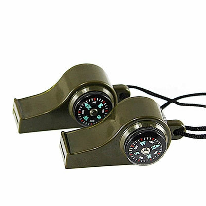 Outdoor Whistle Compass Thermometer Potable Keychain Key Ring Climbing Hiking