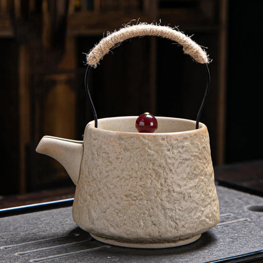 Retro Japanese Kungfu Teapot Ceramic 400ml 13.5oz Beige Tea Pot