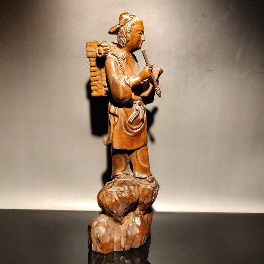 vintage Chinese Carved home decor Scholar sculpture Statue wood Christmas Wooden