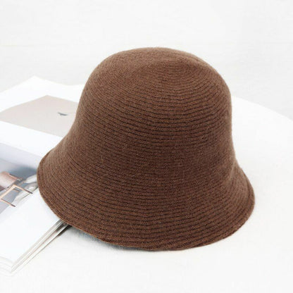 Women's Bucket Hat Warm Winter Teens Felt Wool Fur Black Cap Solid Multifunction