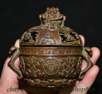 3.6" Marked Old Chinese Bronze Dynasty Frog Wealth incense burner Statue