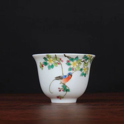 chinese jingdezhen porcelain famille rose tea cup :bird 0312