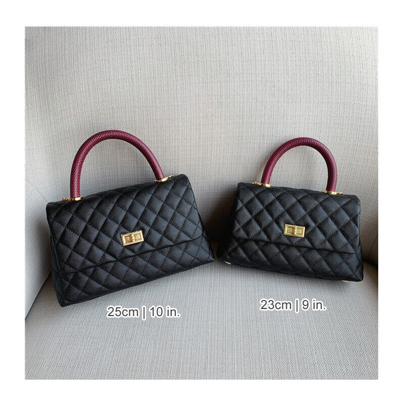 Caviar Effect Quilted Leather Small Flap Purse Chain Shoulder bag Tote Handbag