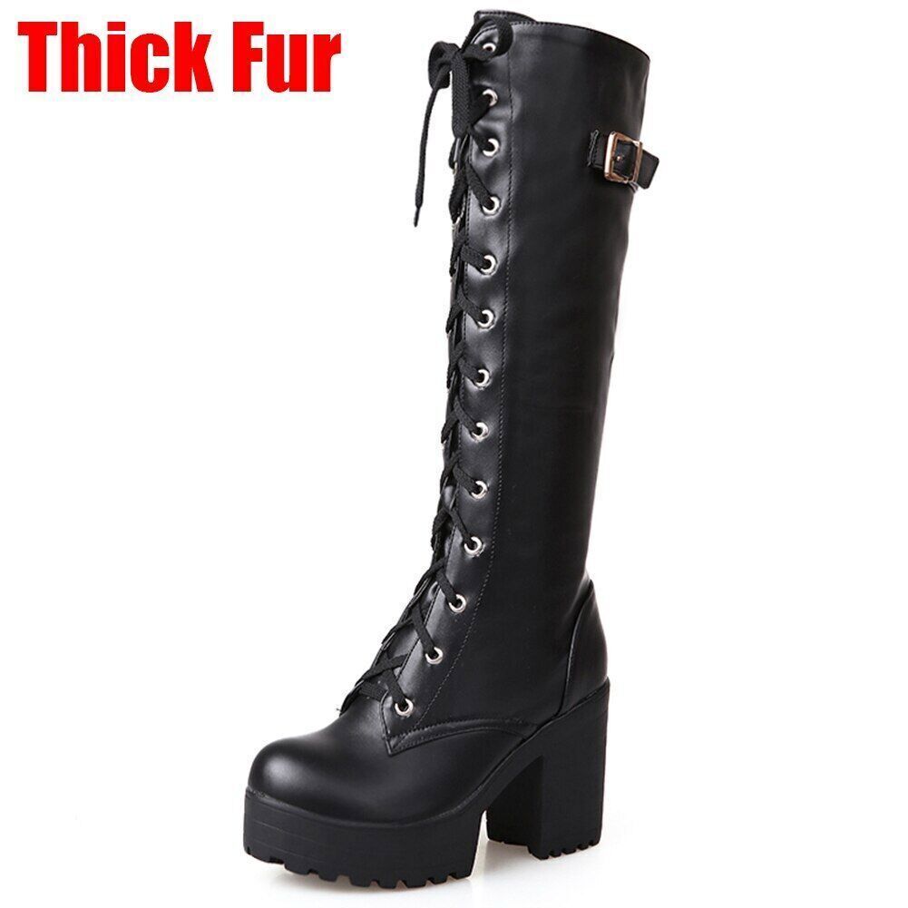 Ladies shoelace Belt Buckle Boots Women High Heels Date Shoes Woman